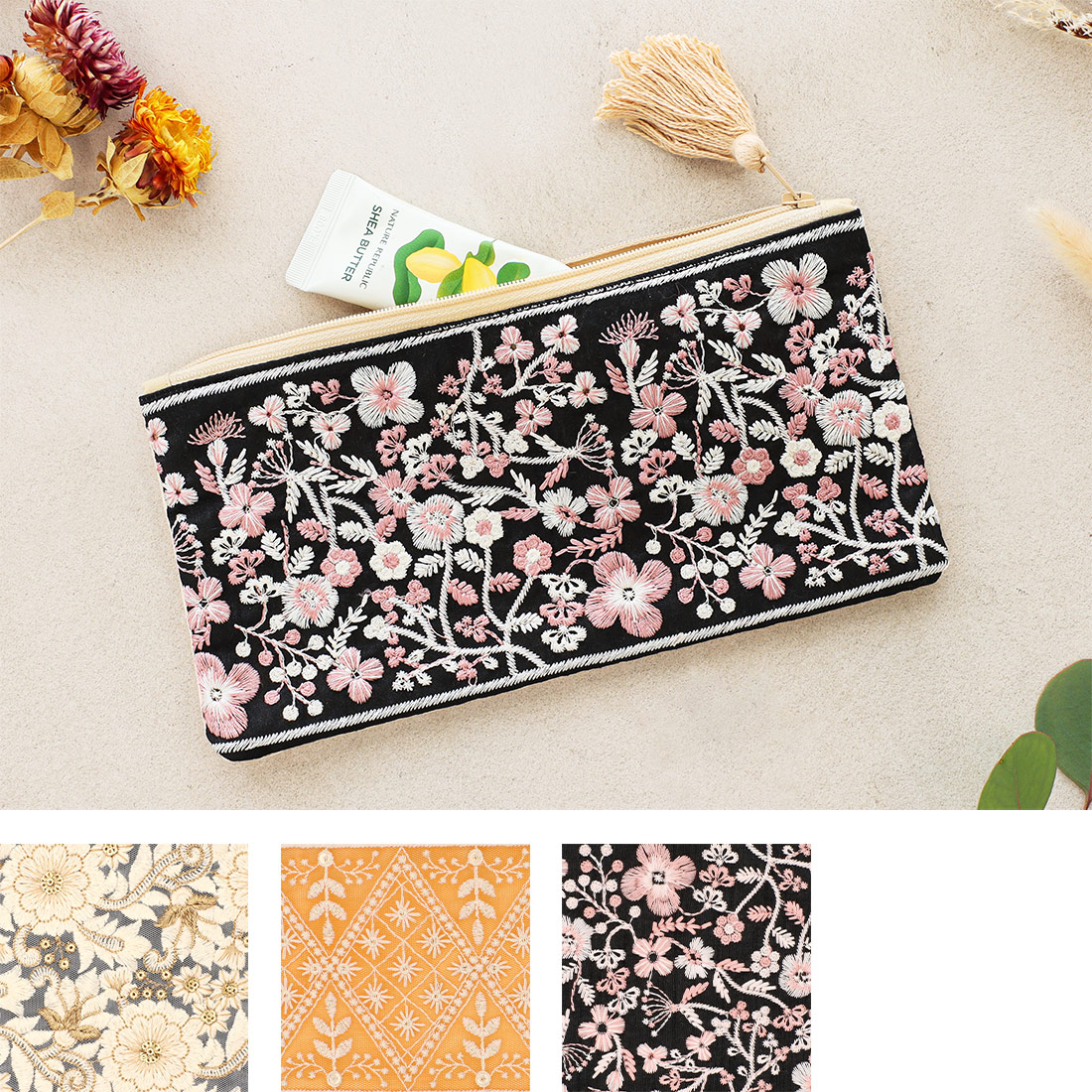 インド刺繍リボン細長ポーチ | トモ・コーポレーション｜世界の民芸