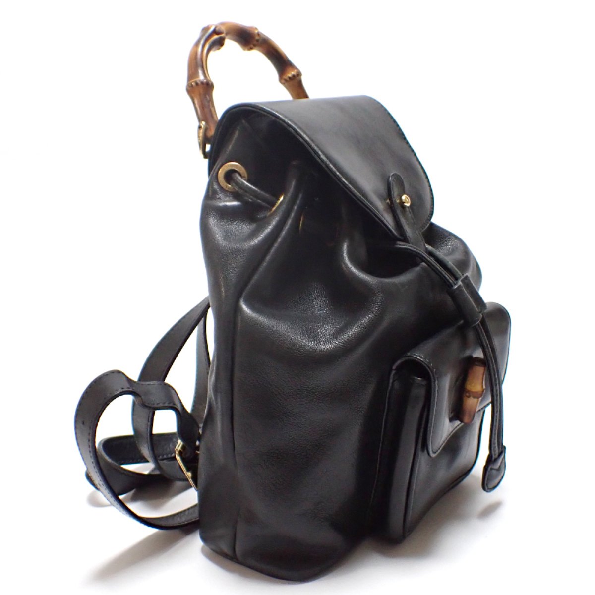 GUCCI】 グッチ バンブー リュック ブラック レザー バッグ 中古 黒