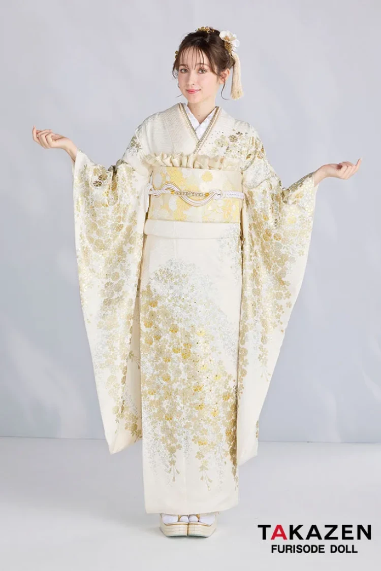 最高級古典柄振袖 関芳/最高級金駒金彩刺繍友禅 白金 桜柄 キラキラ