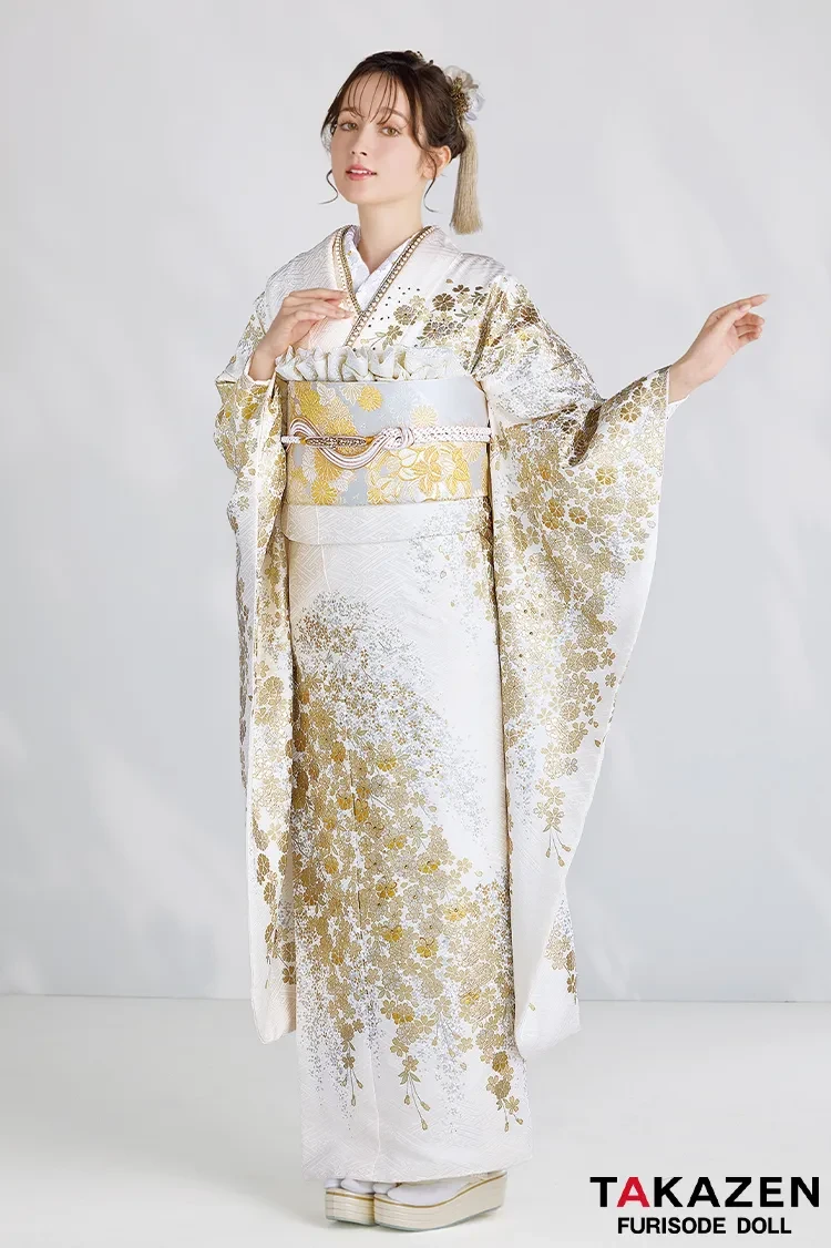 振袖 正絹 紺 熨斗目 桜 豪華金彩 暈し L 身丈169 裄68 成人式 振袖