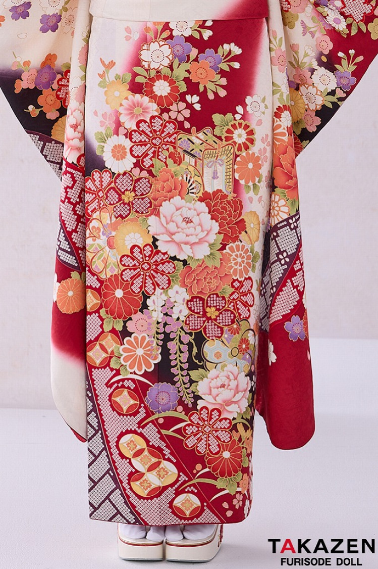 正統派古典 赤/黒/白 御所車柄/牡丹柄 人気 上品 可愛い 伝統的古典