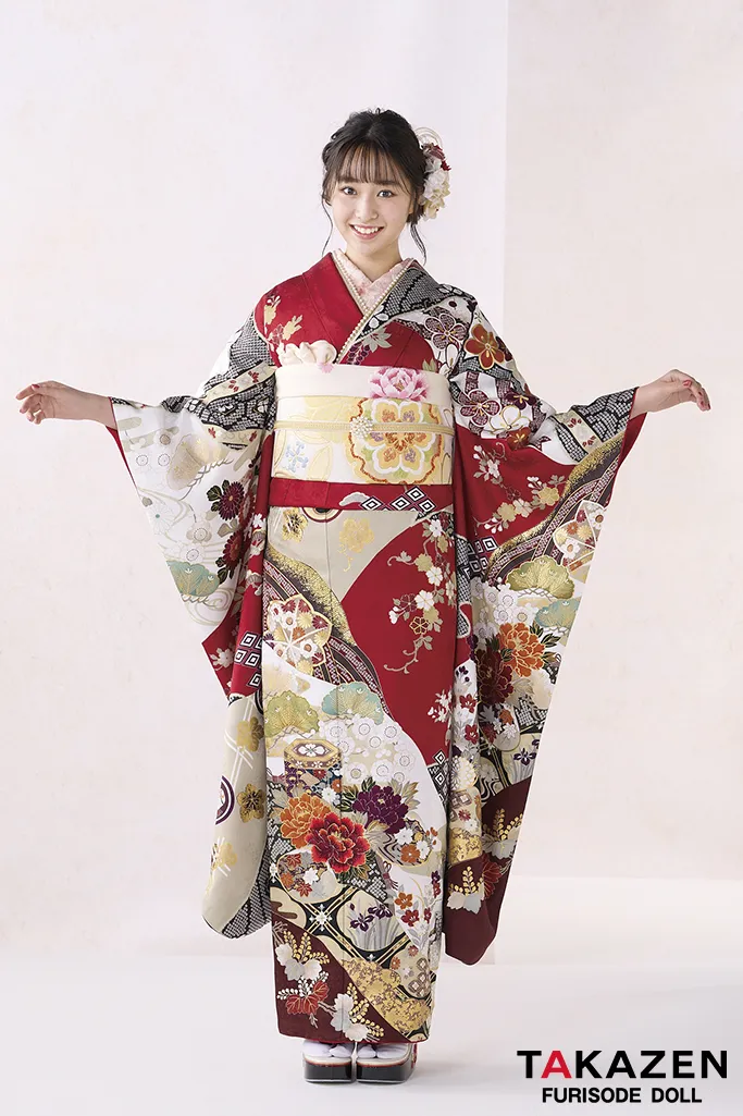 正統派古典 赤/白 貝桶柄/牡丹柄 金彩金駒刺繍京友禅 定番 上品 綺麗