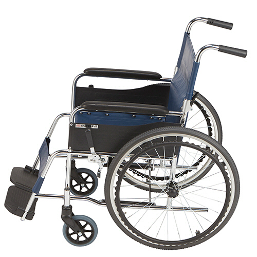 たのめーる】マキテック スチール製車いす(自走式・背折れタイプ) 紺