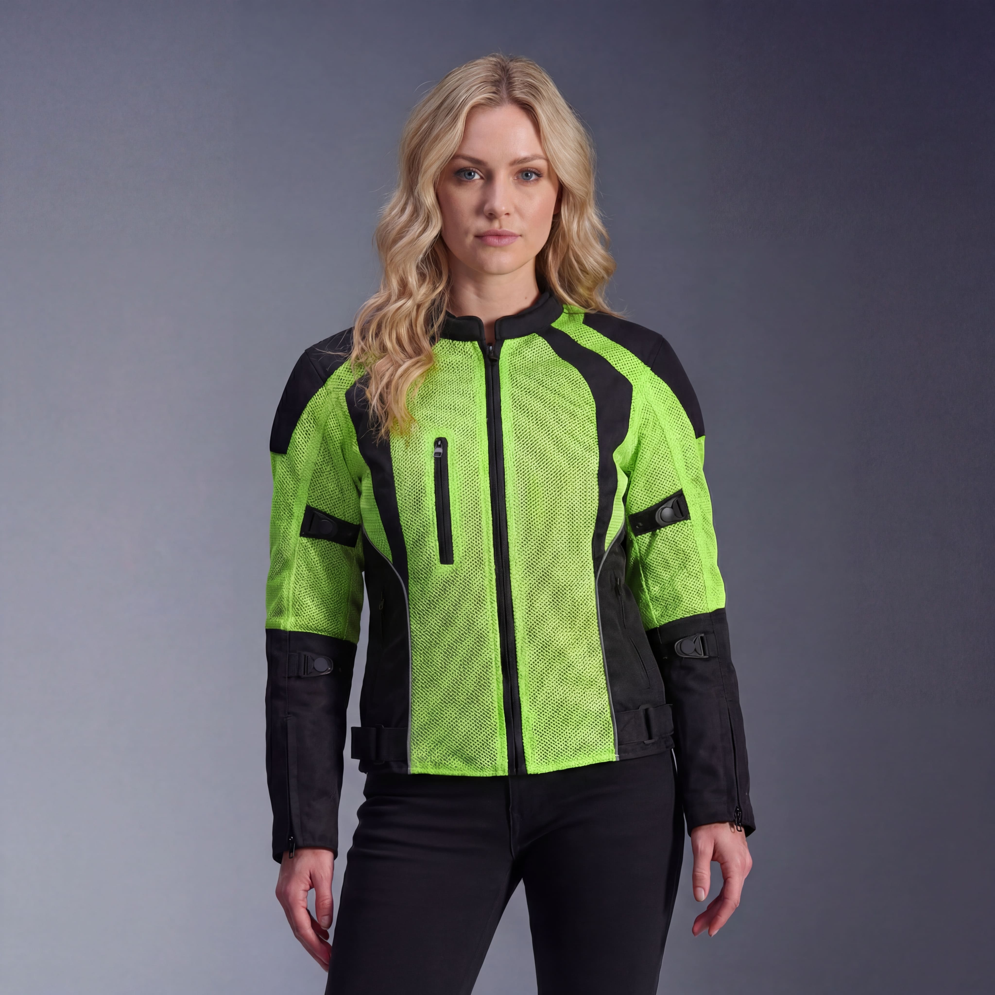 Womens High Visibility Neon Mesh Motorcycle Riding Jacket