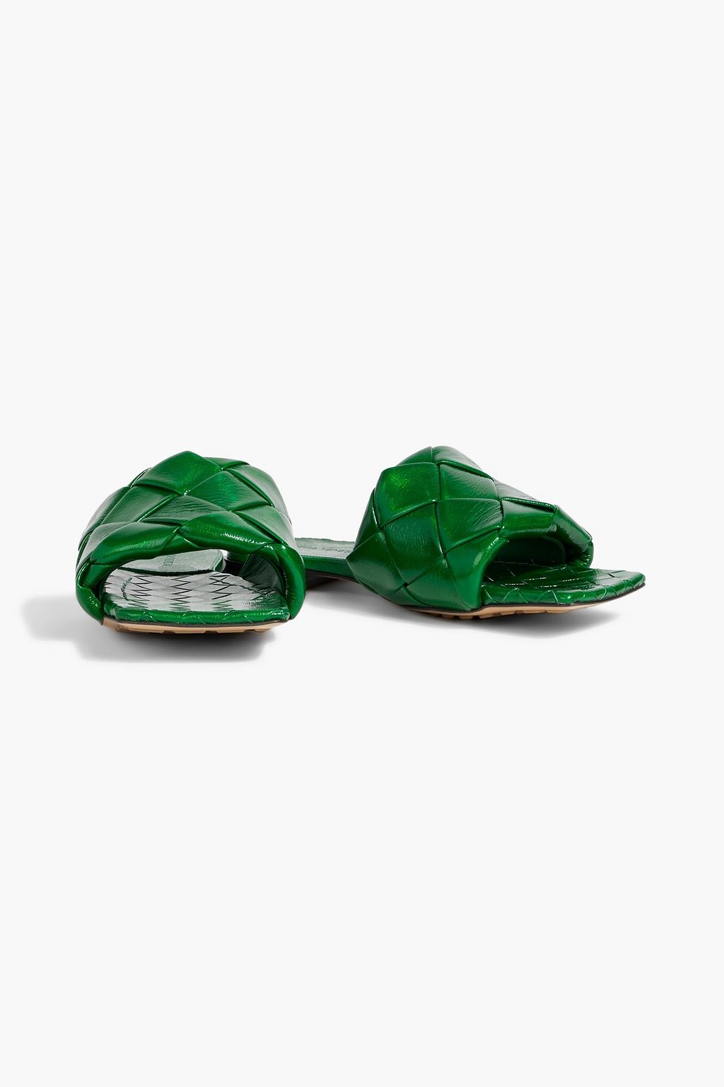 BOTTEGA VENETA Lido intrecciato glossed-leather slides | THE OUTNET