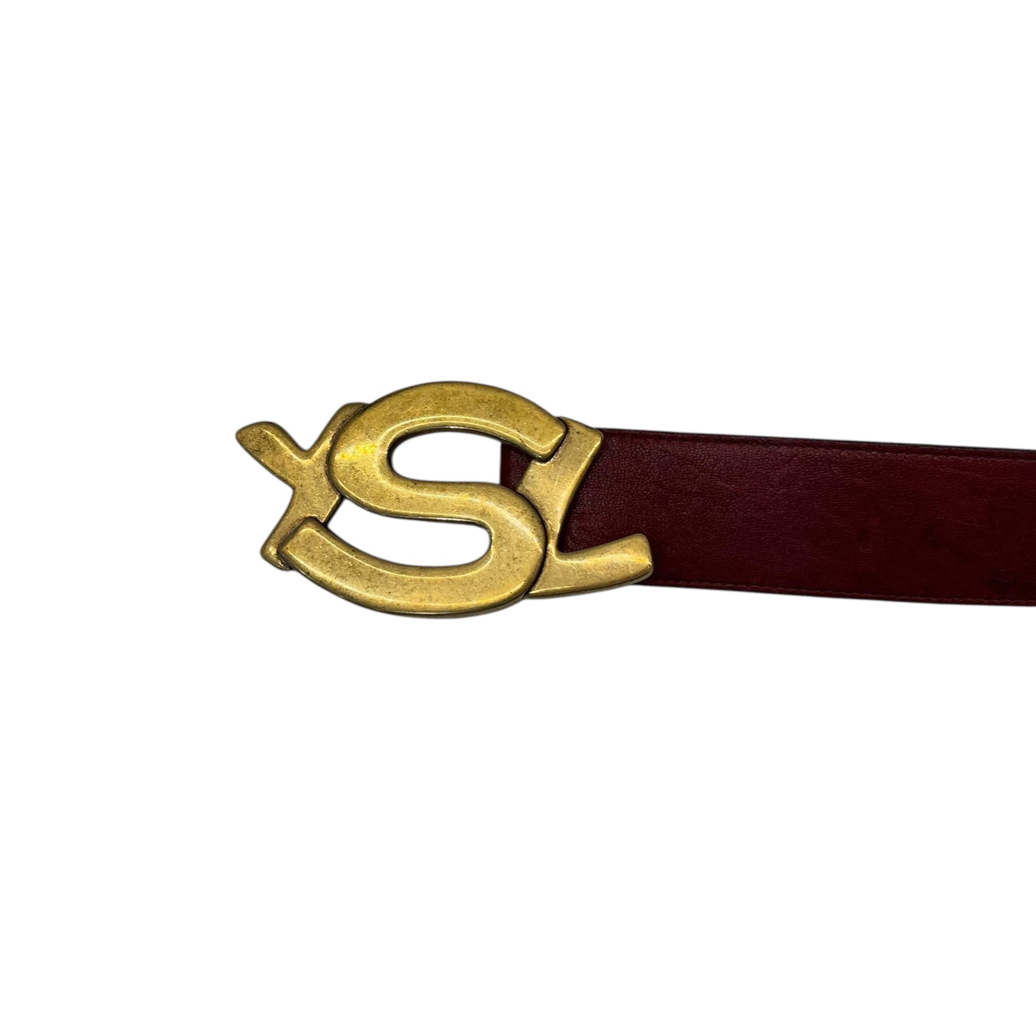 Buy Yves Saint Laurent Belts Dark Red YSL Logo Buckle Online