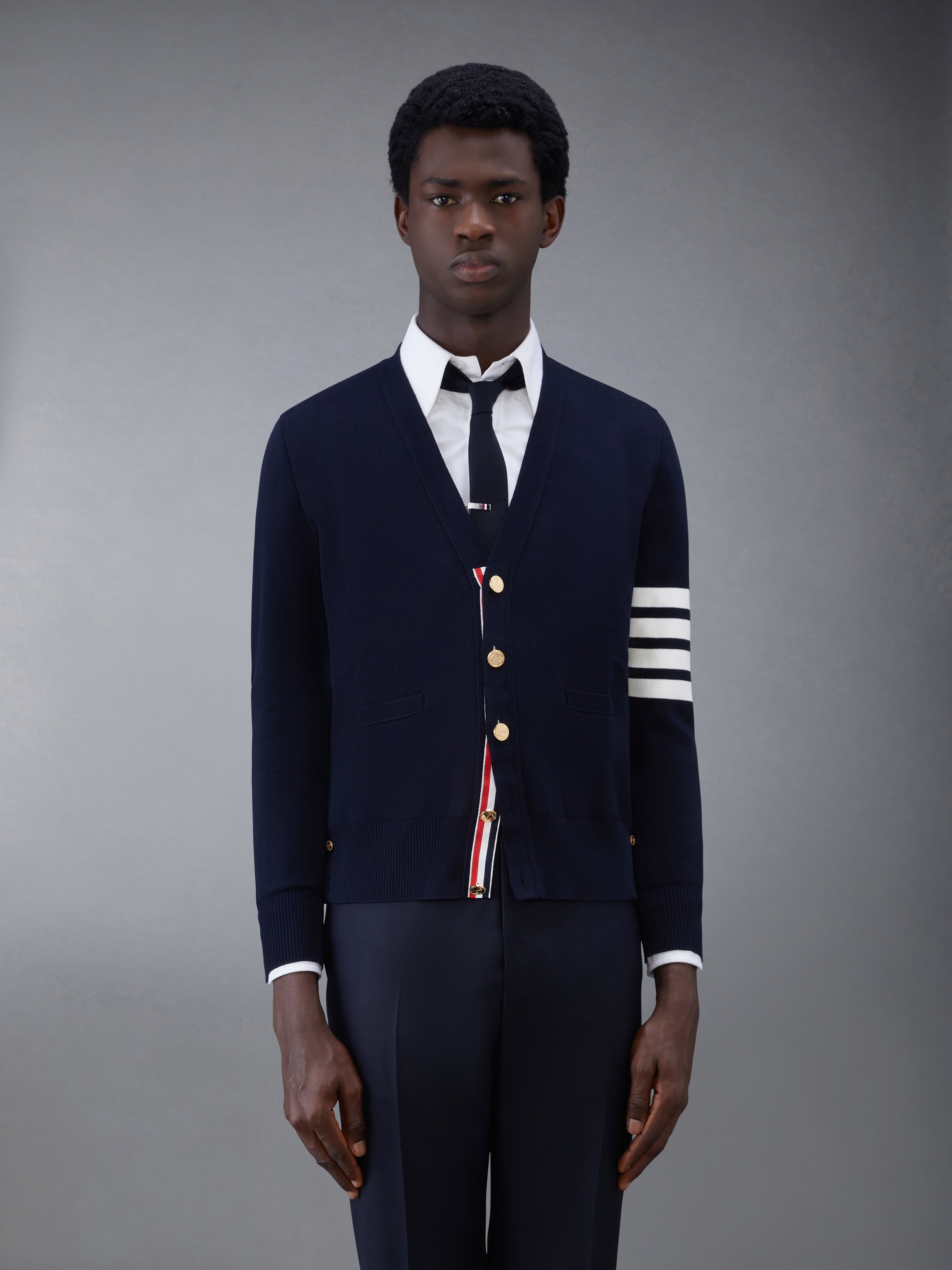 Cotton Crepe V-Neck Cardigan | Thom Browne