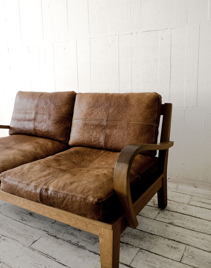 FURROWED-LEATHER OAK FRAME SOFA 2-SEATER | TRUCK FURNITURE
