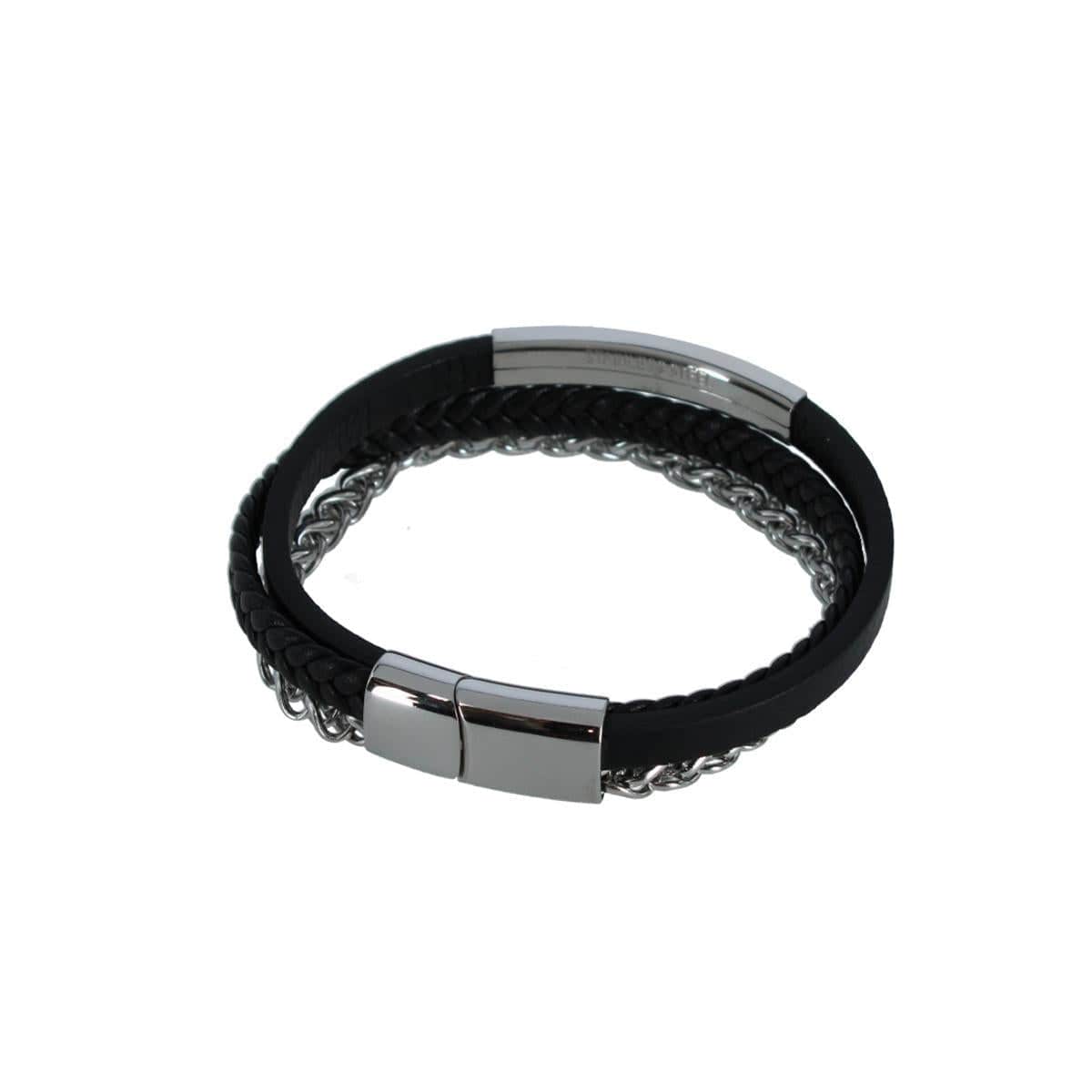 Zaid Metal and Leather Triple Strand Secure Clasp Bracelet by