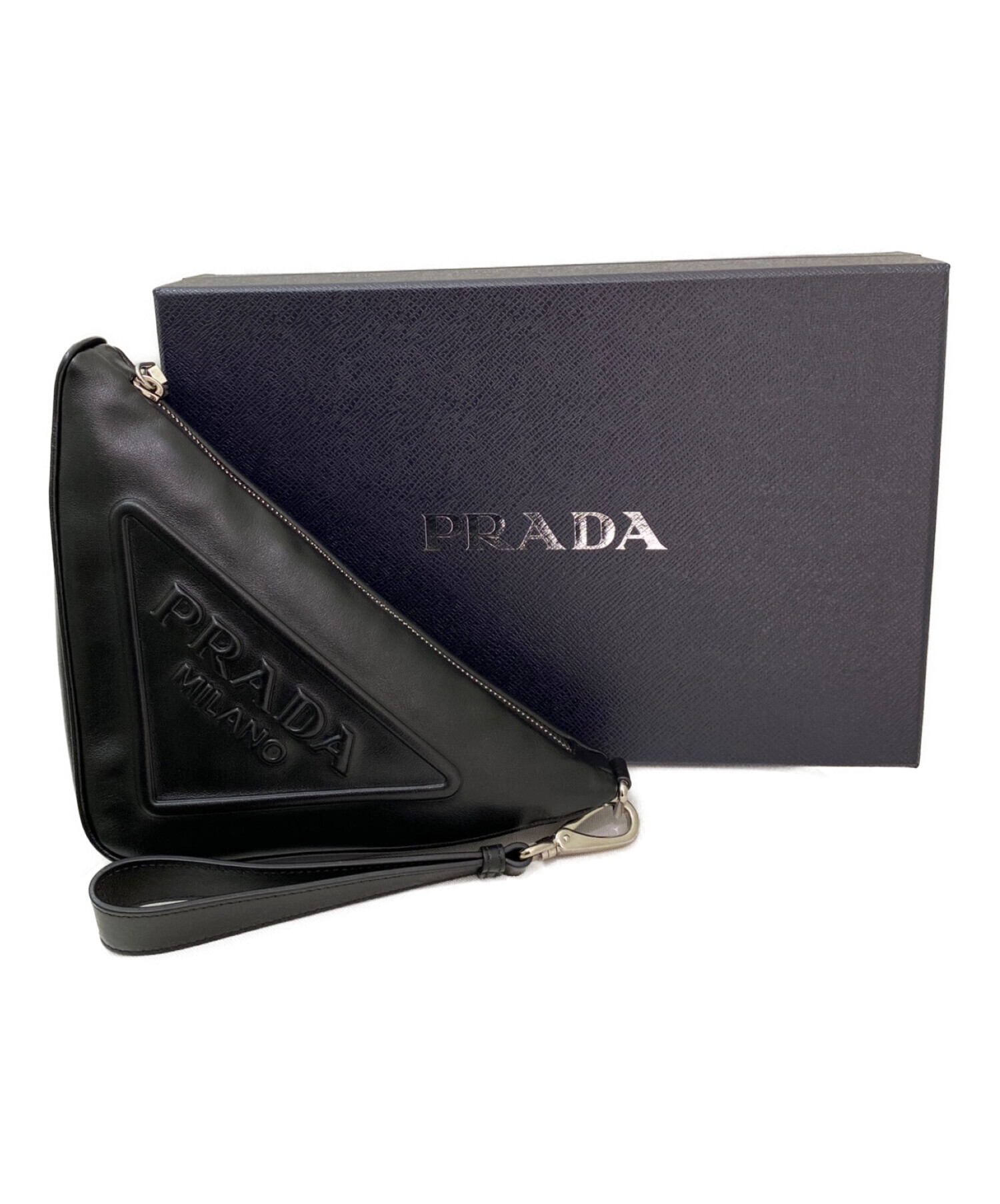 中古・古着通販】PRADA (プラダ) Leather Prada Triangle pouch