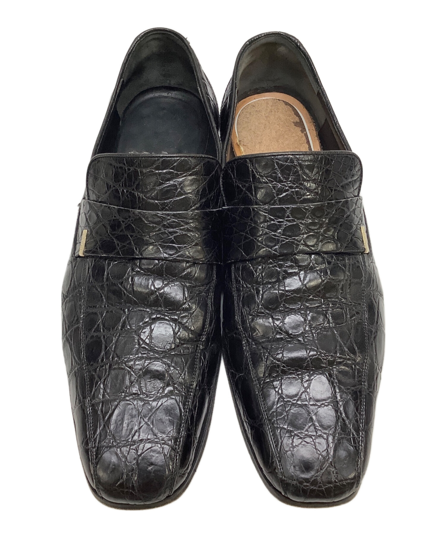 中古・古着通販】GUCCI (グッチ) クロコ型押しローファー ブラック