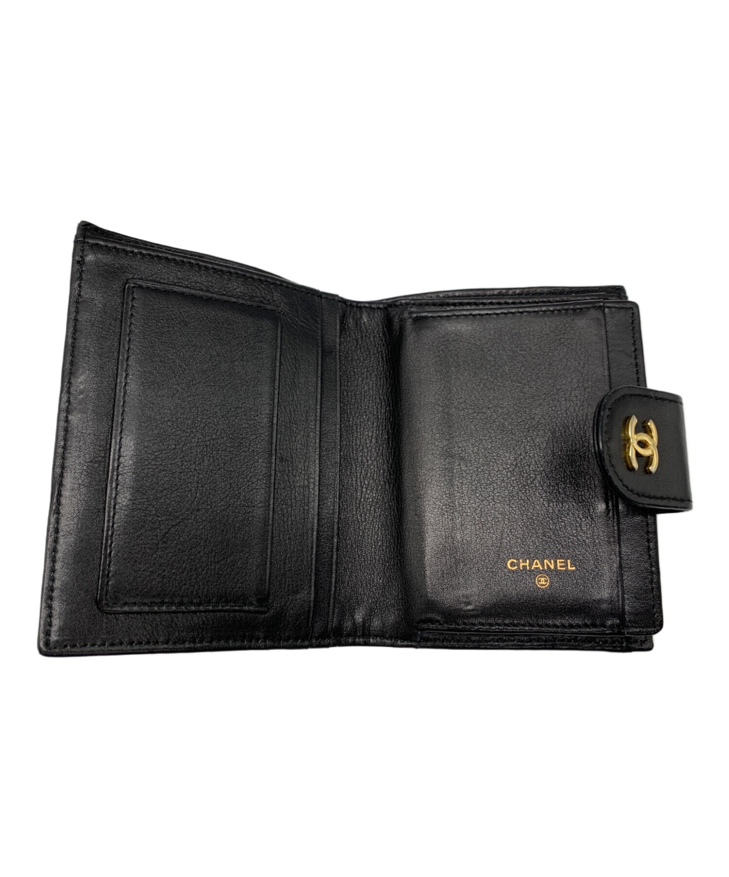 中古・古着通販】CHANEL (シャネル) がま口2つ折り財布 ブラック