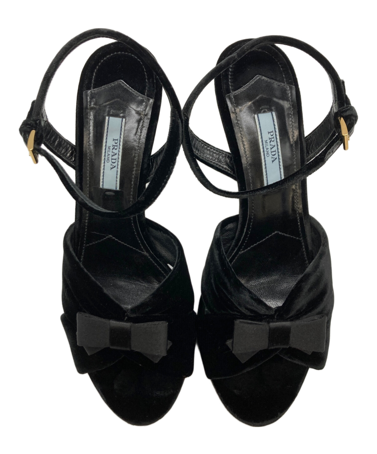 中古・古着通販】PRADA (プラダ) ベロアリボンヒールパンプス ブラック
