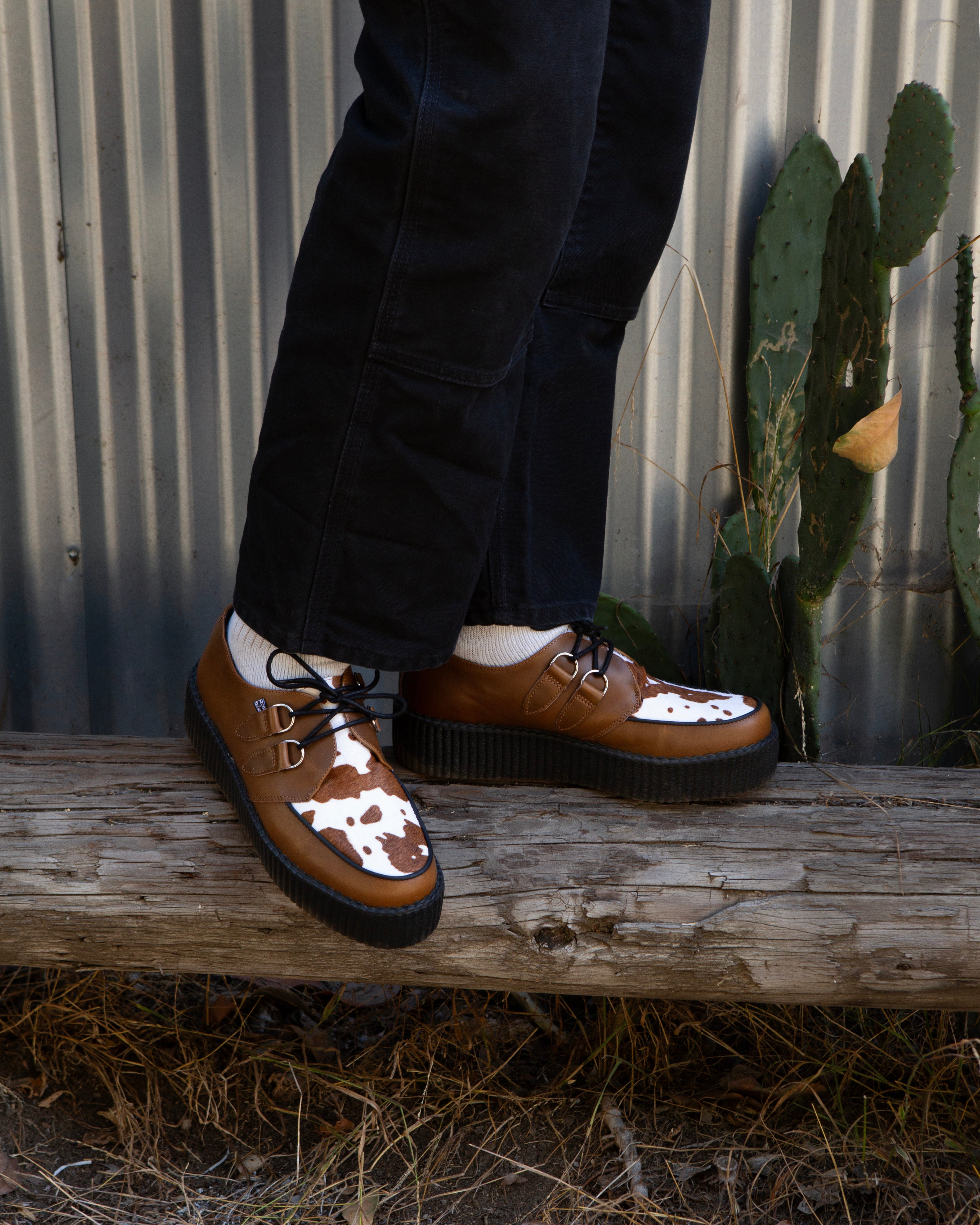 Brown Leather Cow Print Viva Mondo Creepers