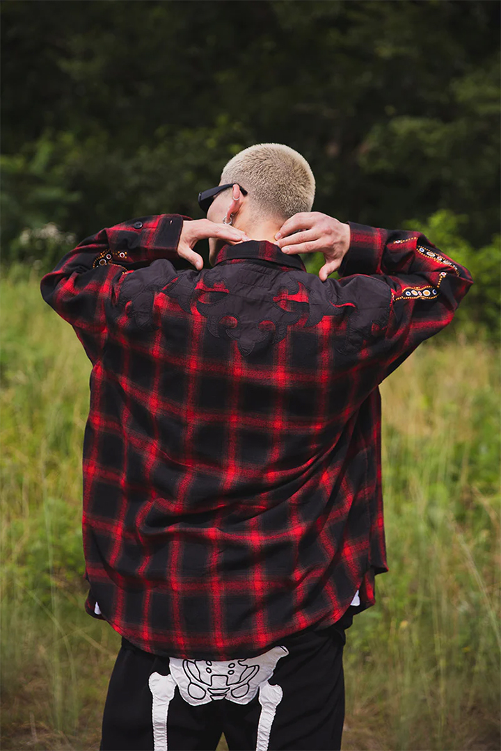 SOLD}MAYO メイヨー STUD LOOK EMBROIDERY CHECK SHIRT スタッズ風刺繍