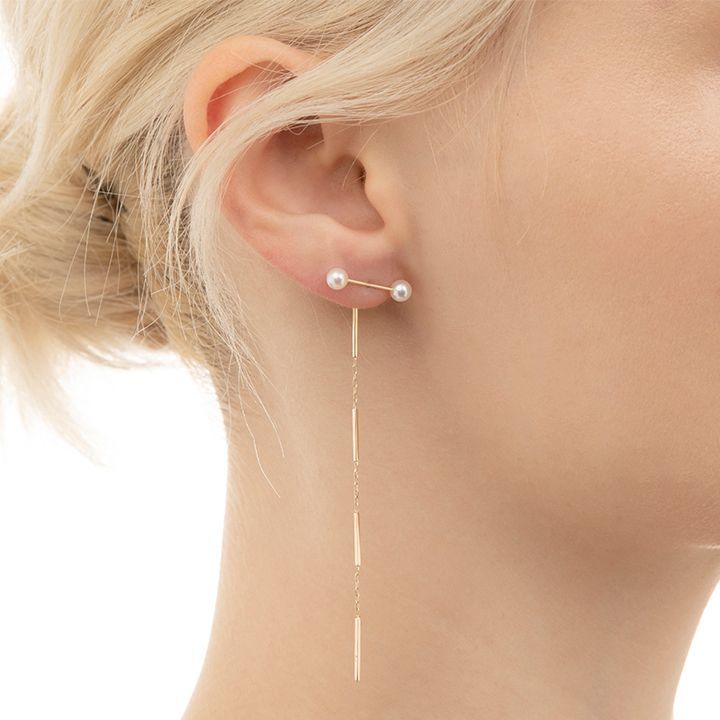 SOLD}Hirotaka ヒロタカ Toggle W Pearl Chain Pierce{-BJA} - underbar