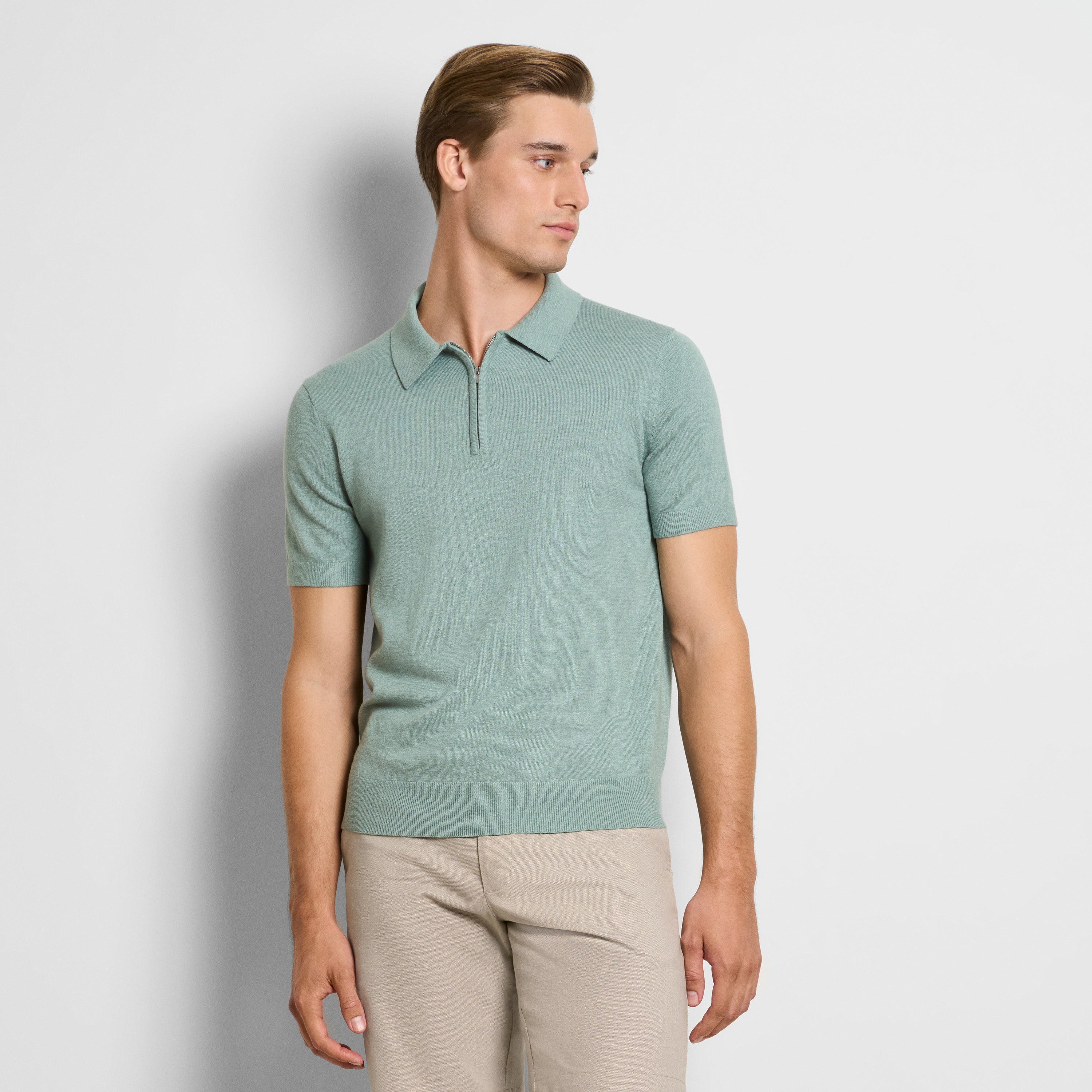 Temp Control Short Sleeve Sweater Knit Zip Polo – Van Heusen