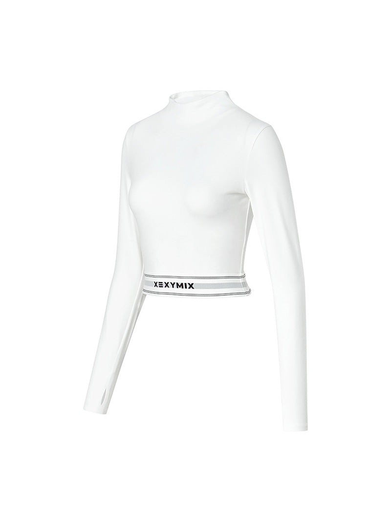 ロゴ入りバンド モックネック クロップド丈 長袖