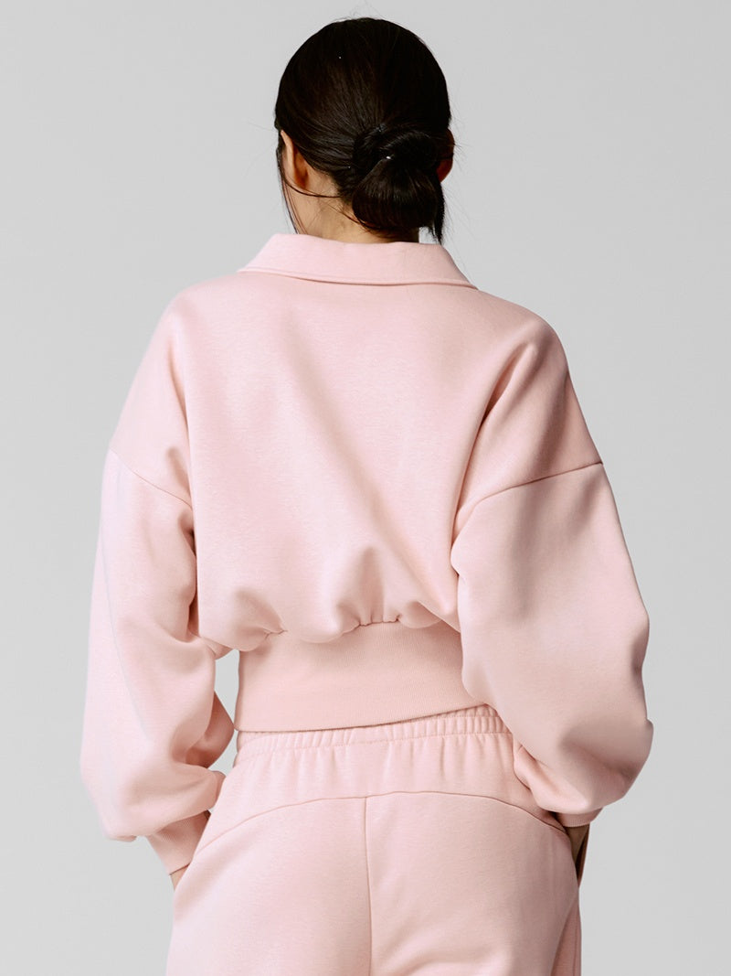 XTFMT11J3 裏起毛 コットン混 オープンカラー クロップド丈 トレーナー