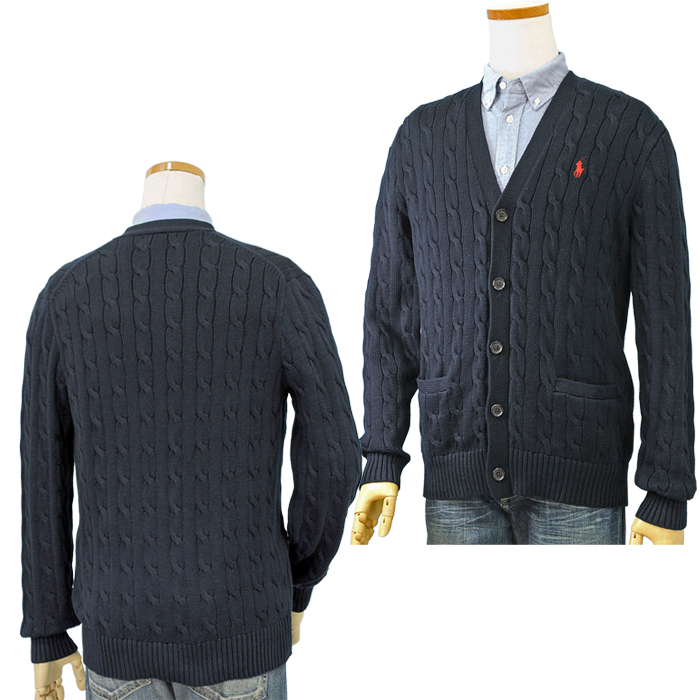 ポロ ラルフローレン メンズ ケーブル編みカーディガン ネイビー