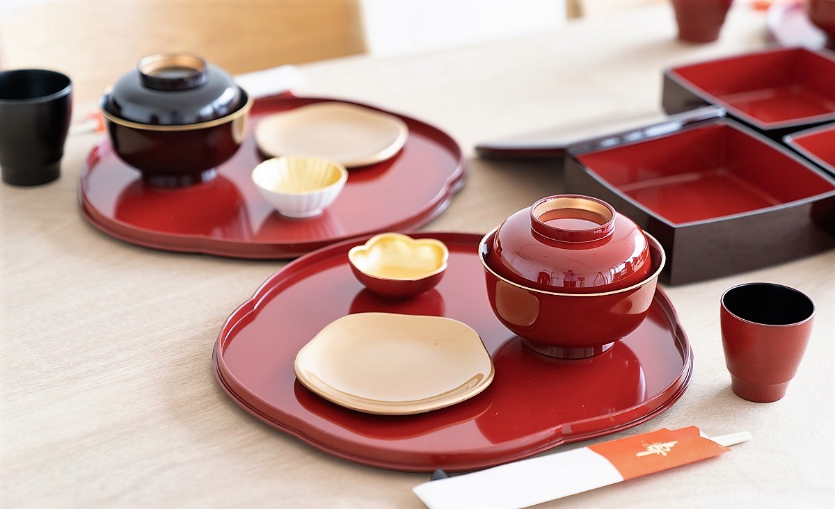 山中塗 福梅会席膳 小豆色12.5 | 山中塗（山中漆器）オフィシャルサイト