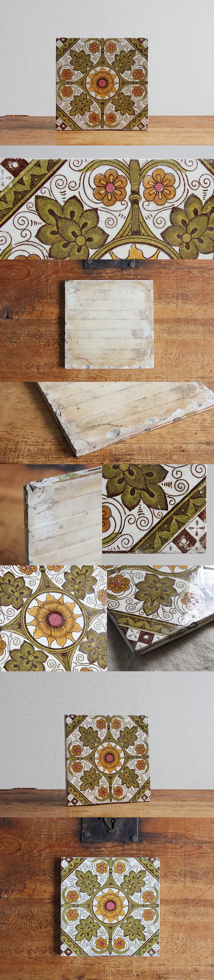 イギリス アンティークタイル 花柄 インテリア雑貨 ポットスタンド