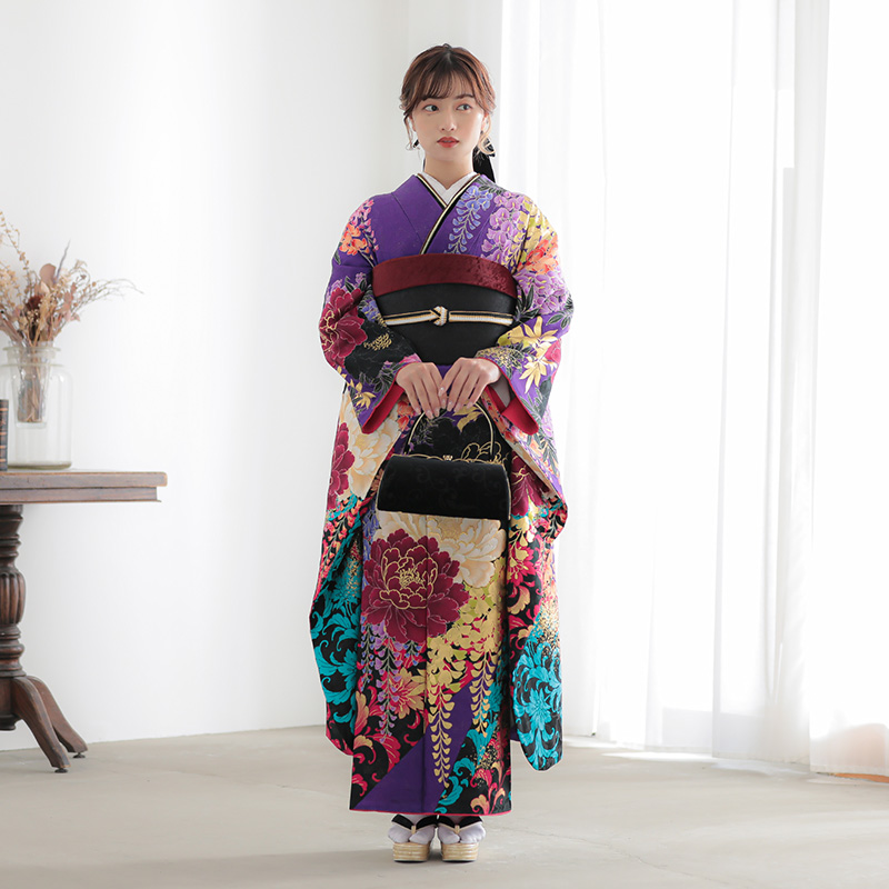 振袖： R2092Lako Kula紫 大牡丹と藤☆(絹)(R1722)