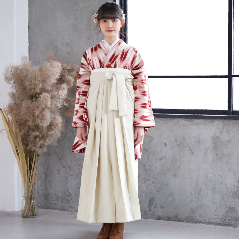 二尺袖袴：G191 赤 桜矢絣│ 袴レンタル │ 京都着物レンタル夢館