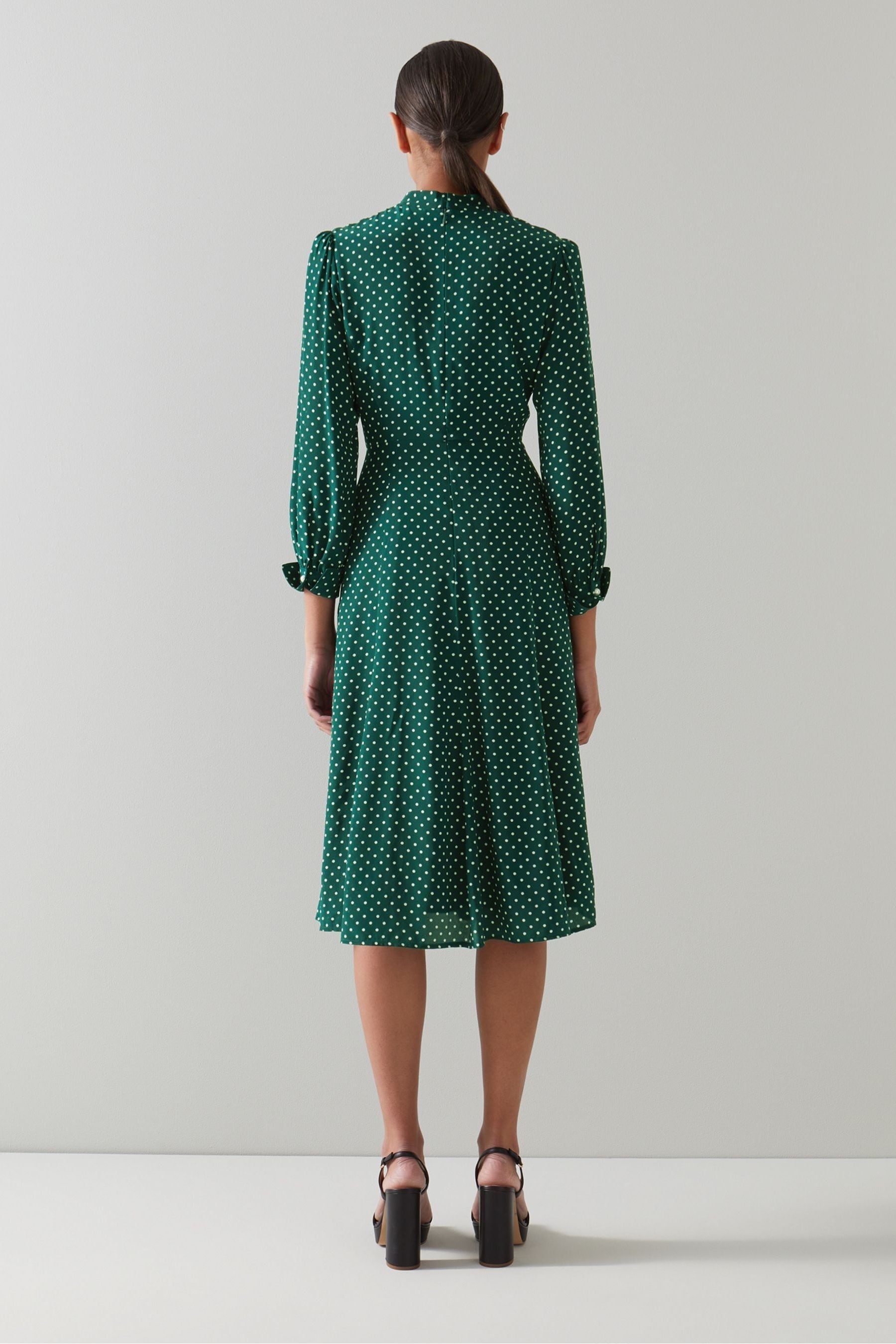 Buy LK Bennett Green/Cream Mortimer Polka Dot Silk Dress from the