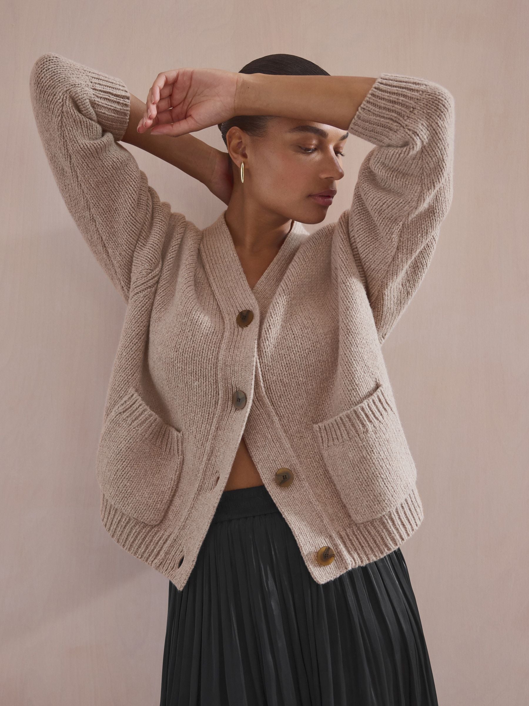 Buy Neutral Wool Blend Yak Soft Touch Front Pocket Knitted