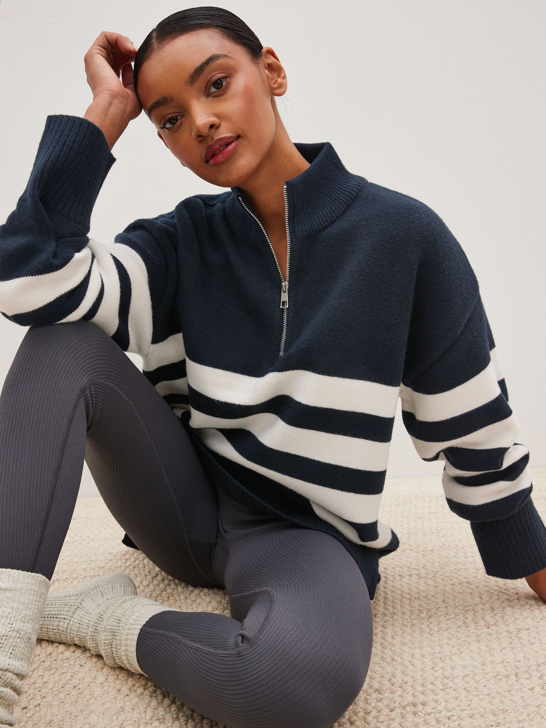 Buy Navy Blue Stripe Half Zip Knit Stripe Jumper from Next Ireland