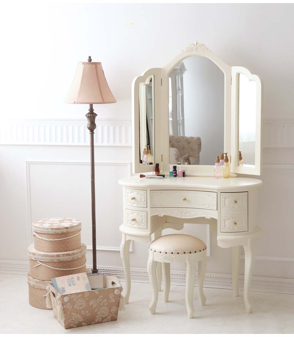 三面鏡ドレッサー 輸入家具 猫脚 ホワイト おしゃれ アンティーク調 開