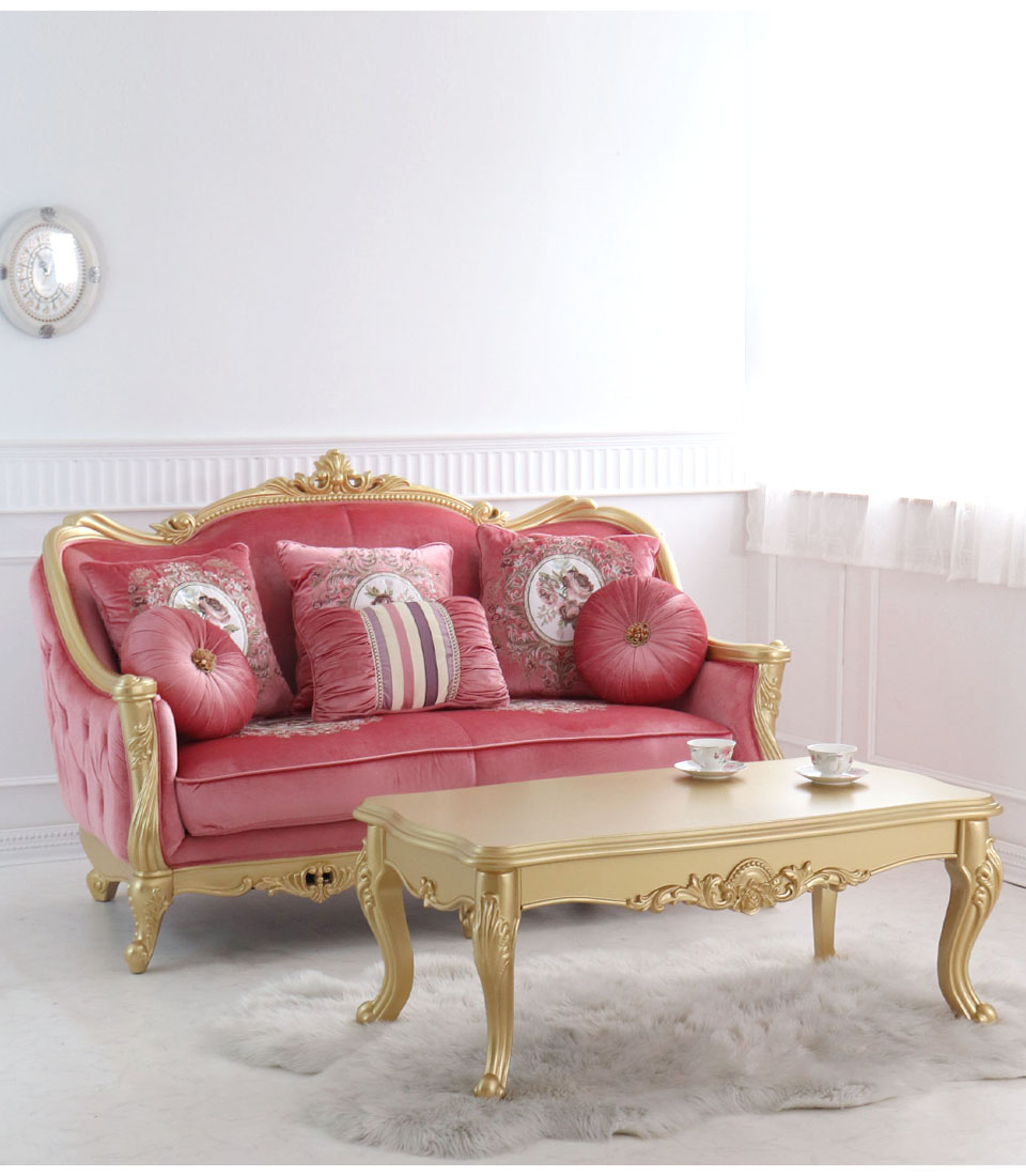 ピンクゴールド 2シーターソファ 2人掛け ソファー 猫脚 輸入家具 高級