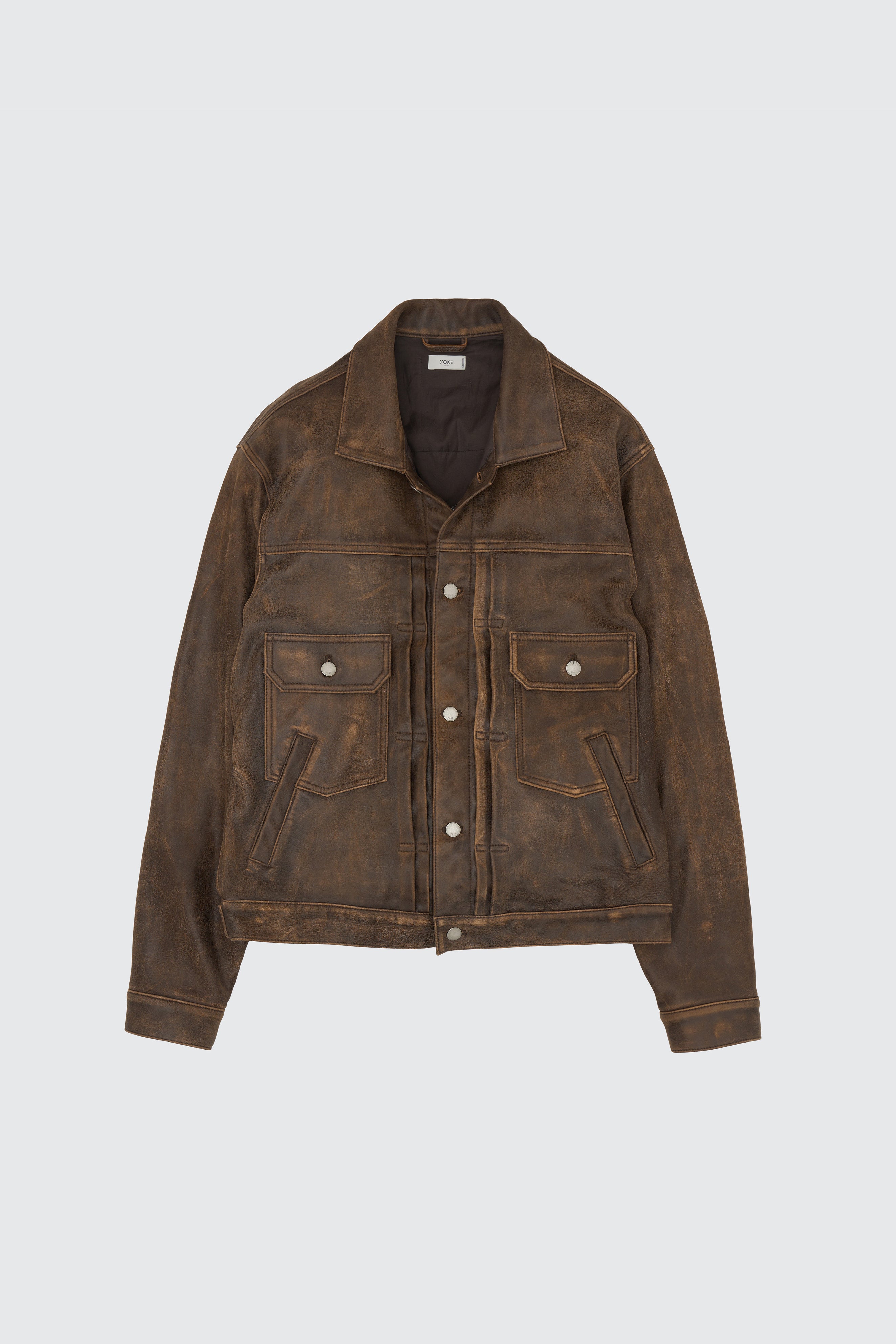 Cracked Leather Trucker Jacket | YOKE Official Website