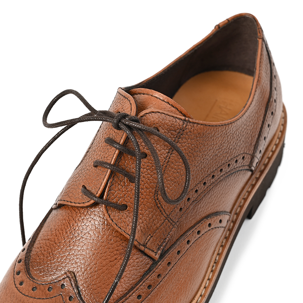 シュリンクレザーウイングチップレースアップシューズ ブラウン