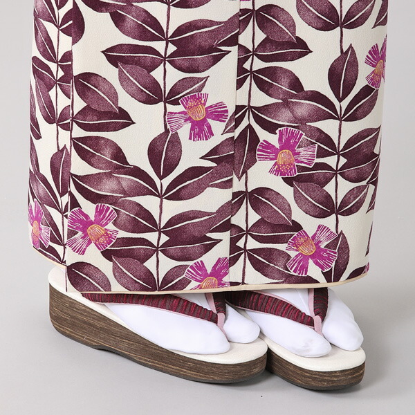 e2111207】【アウトレット】小紋 洗える着物 袷 みすゞうた 椿 紫 小紋