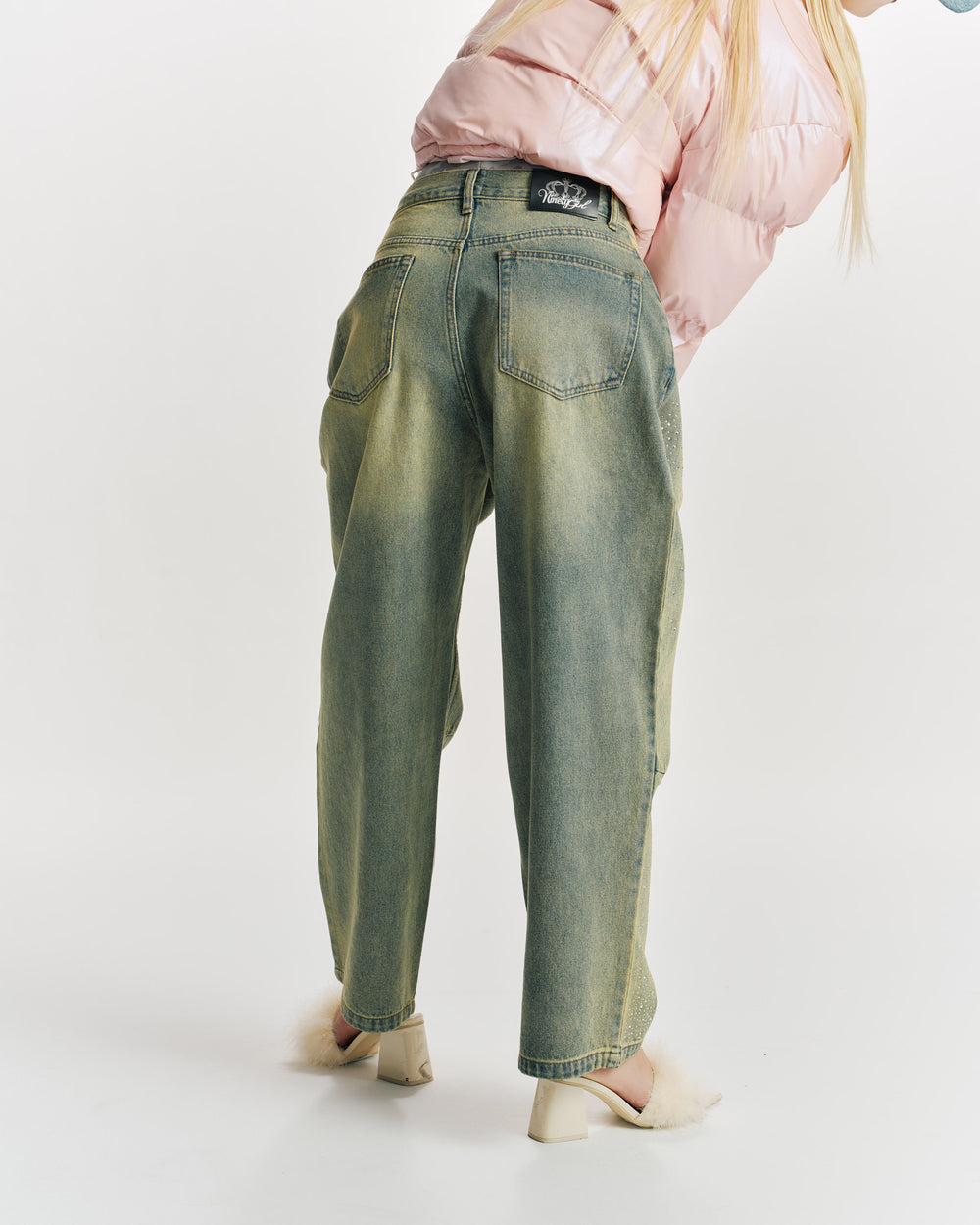 Rhinestone Buggy Denim Pants【9090 girl】 – YZ