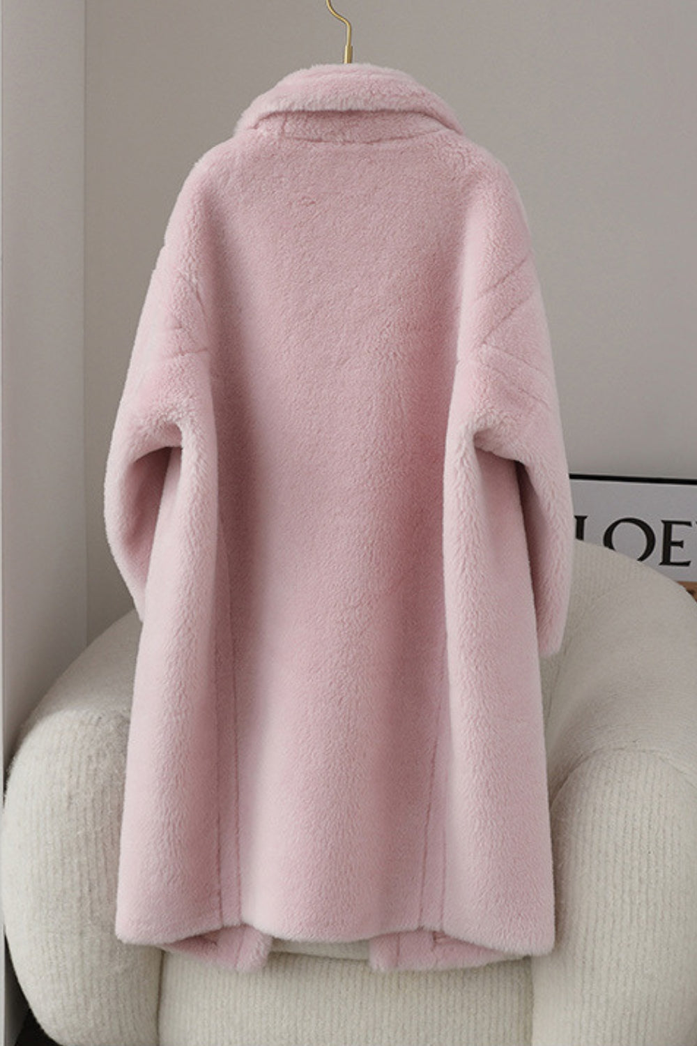 Zapaka Women Brown Notched Lapel Single Breasted Long Teddy Wool