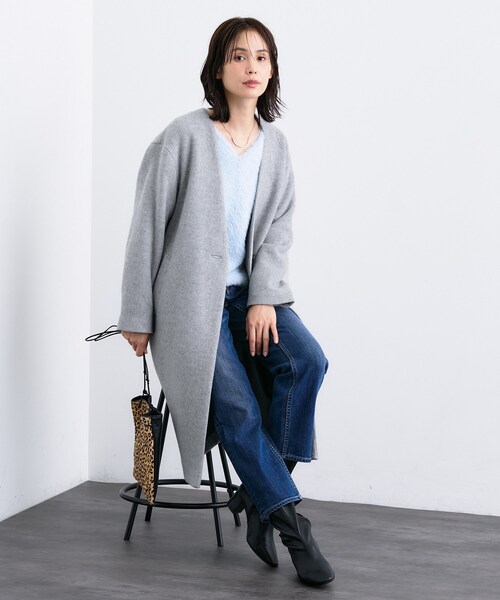 INDIVI（インディヴィ） ノーカラーコート コート 「軽量／ウール混