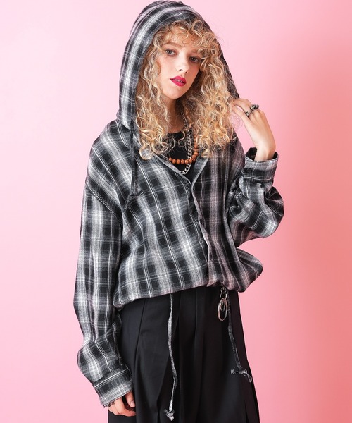 シャツ a.p.o.v. チェック柄クロップ丈ドフードネルシャツ メンズ