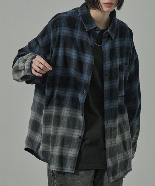 シャツ 「Alfred Alex」Gradient Checkered Shirt/グラデーション