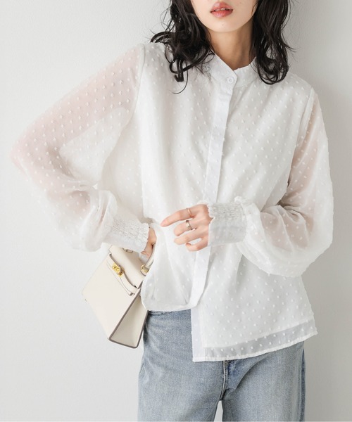 La-gemme（ラジェム） ブラウス シャツ シアードット ジャガード