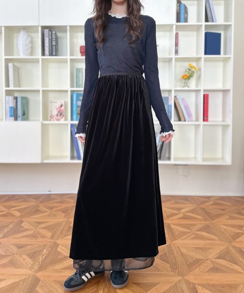 スカート 「Good Riddance」ストレートシルエット ベロア ロング