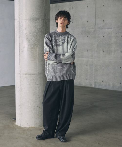 CTHY セーター ニット ルーズシルエットモヘアライクジャガードモック