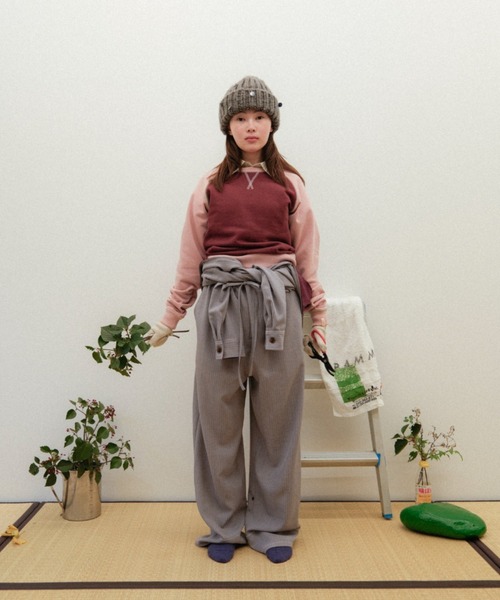 PAMM（パム） オールインワン 肌色のストライプジャンプスーツ