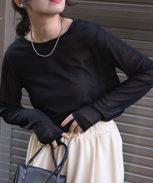 ＆HALF tシャツ シアーロングTシャツ（日本製/Japan）ロンT レディース