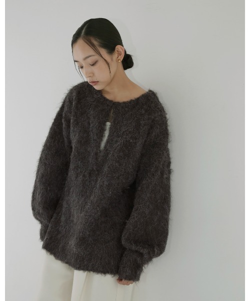 hellam（ヘラム） ニット セーター ミックスシャギー キーネックニット