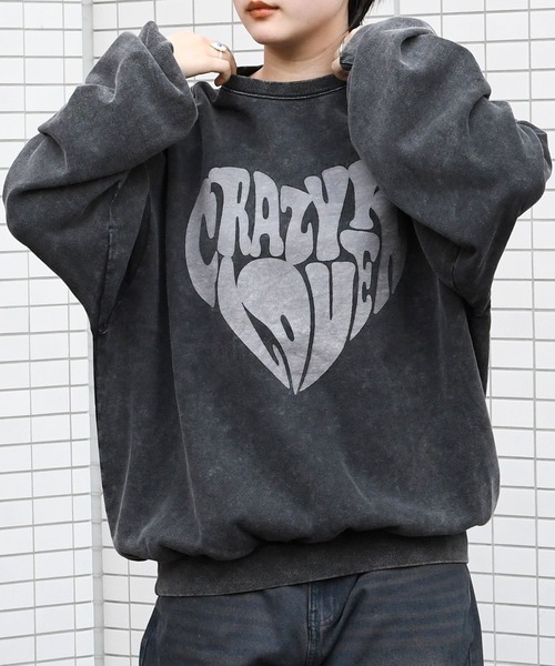 おしゃれスタ トレーナー スウェット 硫化染め プリント プルオーバー