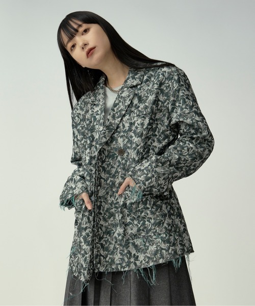 Ezick ジャケット テーラードジャケット Lady mode flower ジャガード