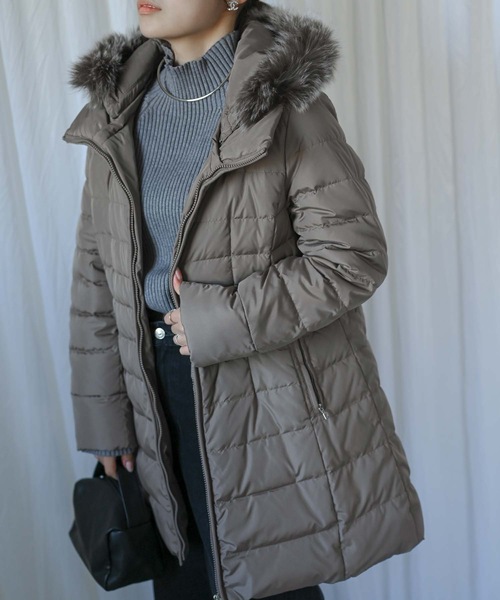 ＆HALF ダウンコート ダウンジャケット ミドル丈ファー付き2WAYダウン